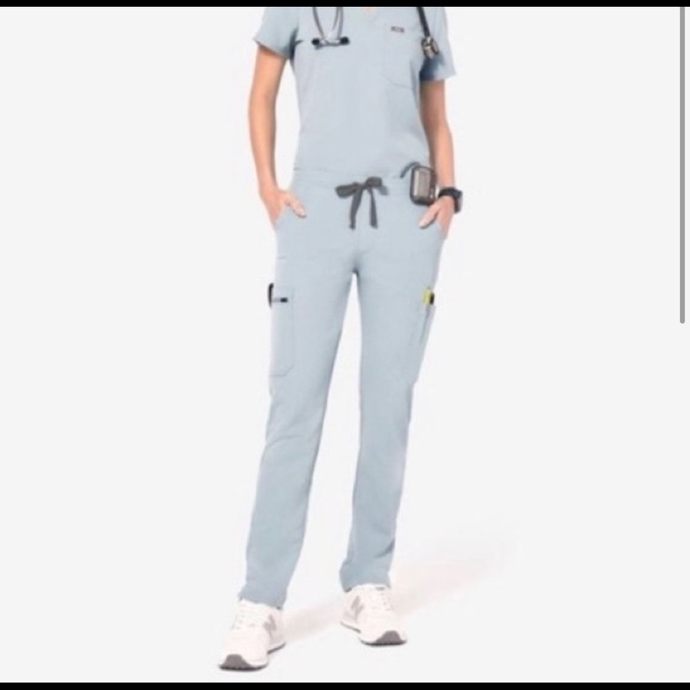 Small Figs Dusty Blue Yola scrub bottoms. Sold out